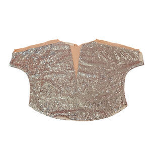 Aryn K Rose Gold Sequin Sheer Mesh Short Sleeve Top Women’s Medium Party NYE